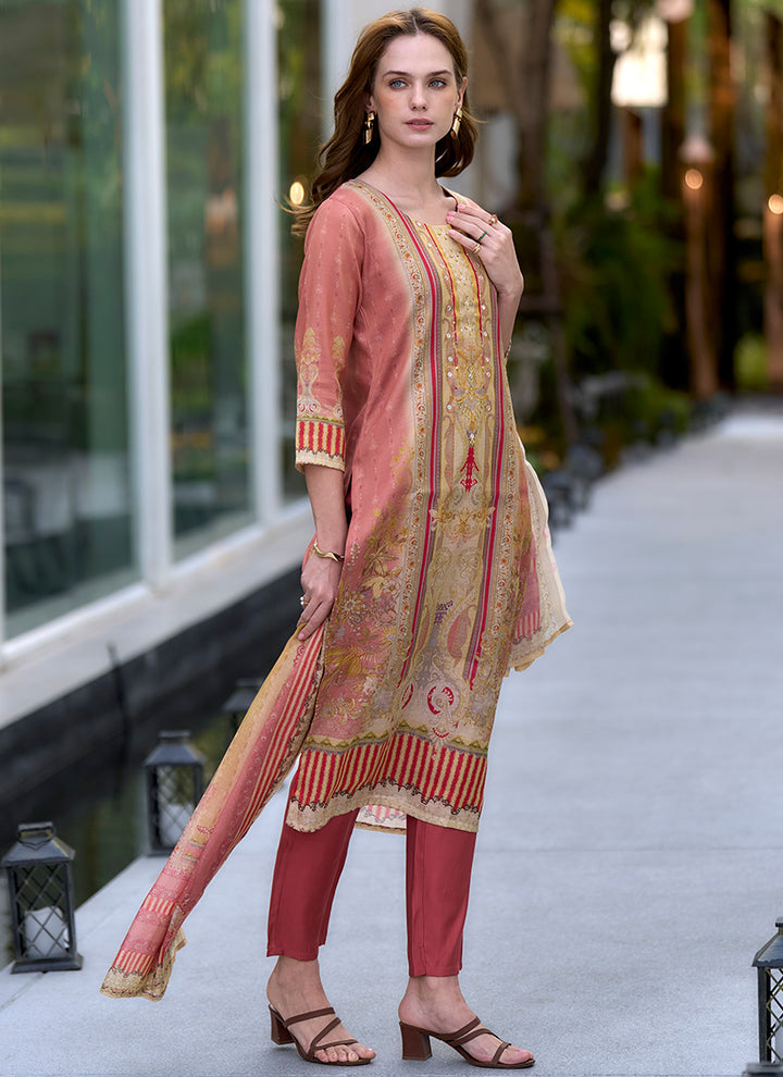 Beige Silk Blend Printed Daily Wear Kurta Set