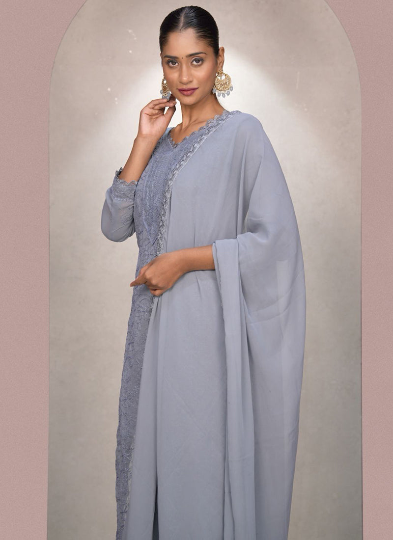 Gray Georgette Palazzo Style Festive Kurta Set