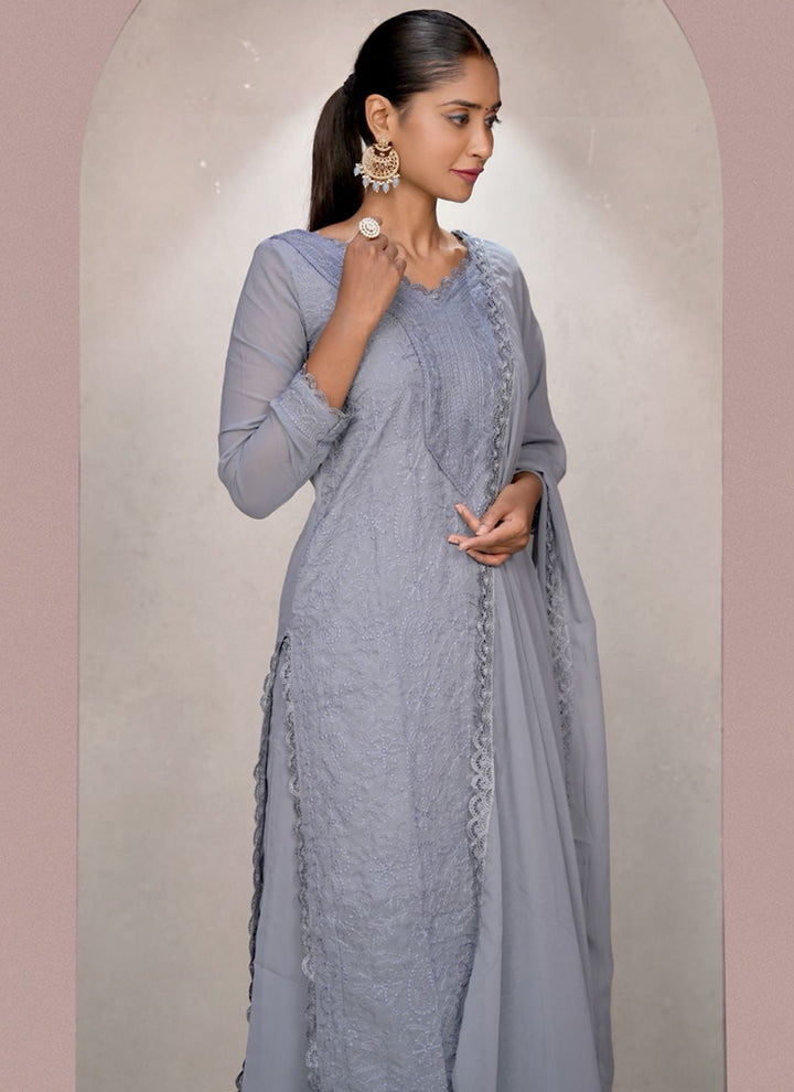 Gray Georgette Palazzo Style Festive Kurta Set