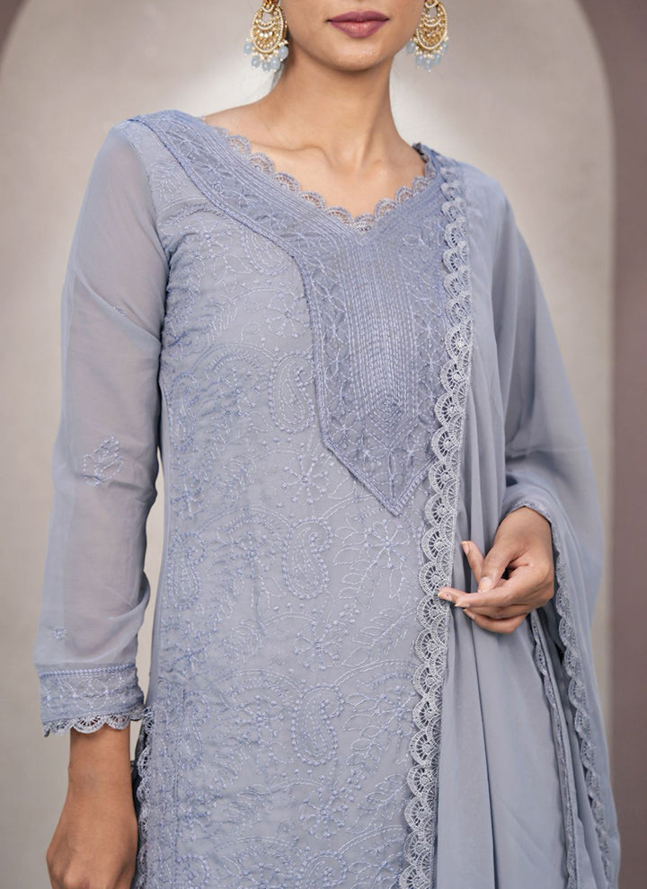 Gray Georgette Palazzo Style Festive Kurta Set