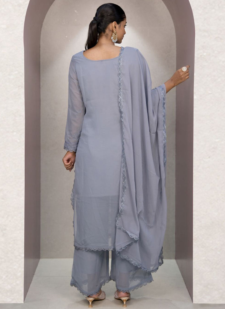 Gray Georgette Palazzo Style Festive Kurta Set