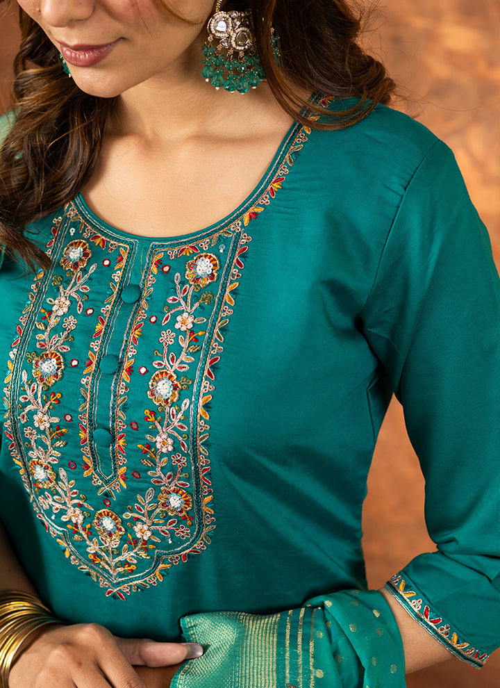 Rama Green Embroidered Festive Wear Kurta Set