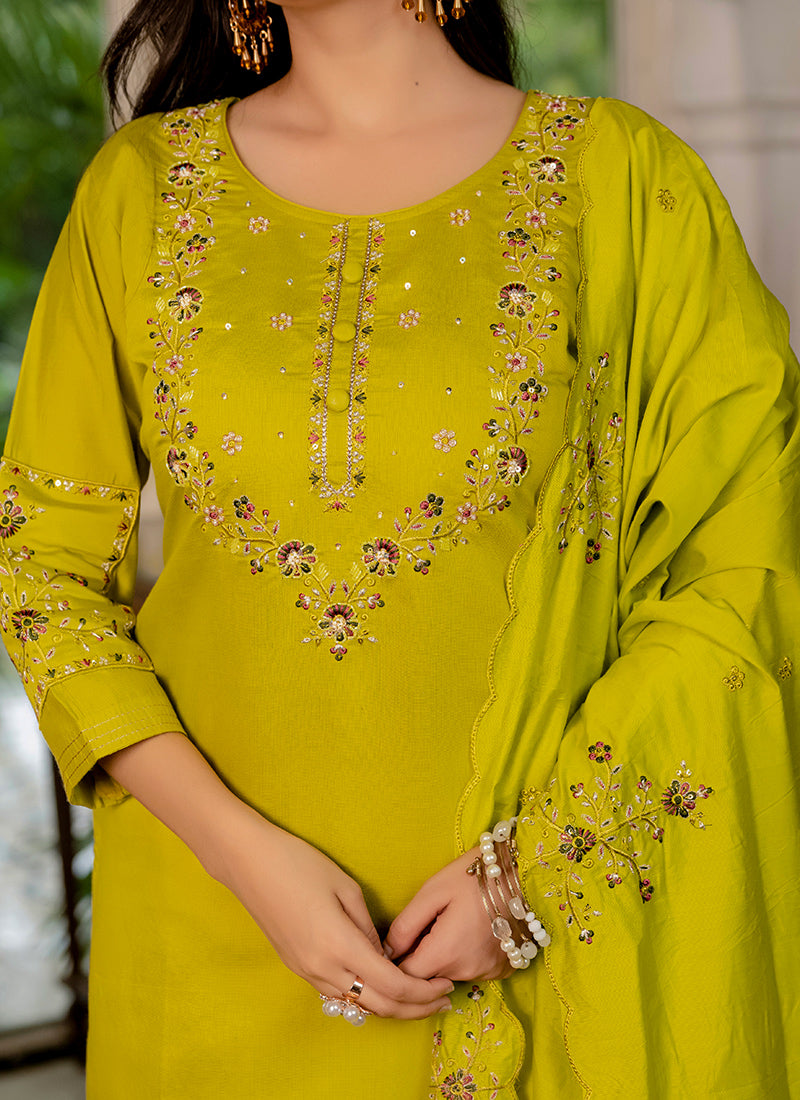 Light Green Marina Silk Embroidered Festive Kurta Set