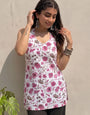 White Floral Printed Cotton Outwear Kurti