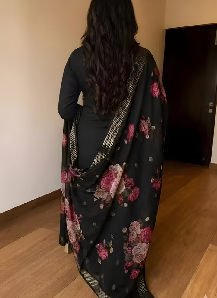 Black Cotton Embroidered Ceremonial Kurta Set