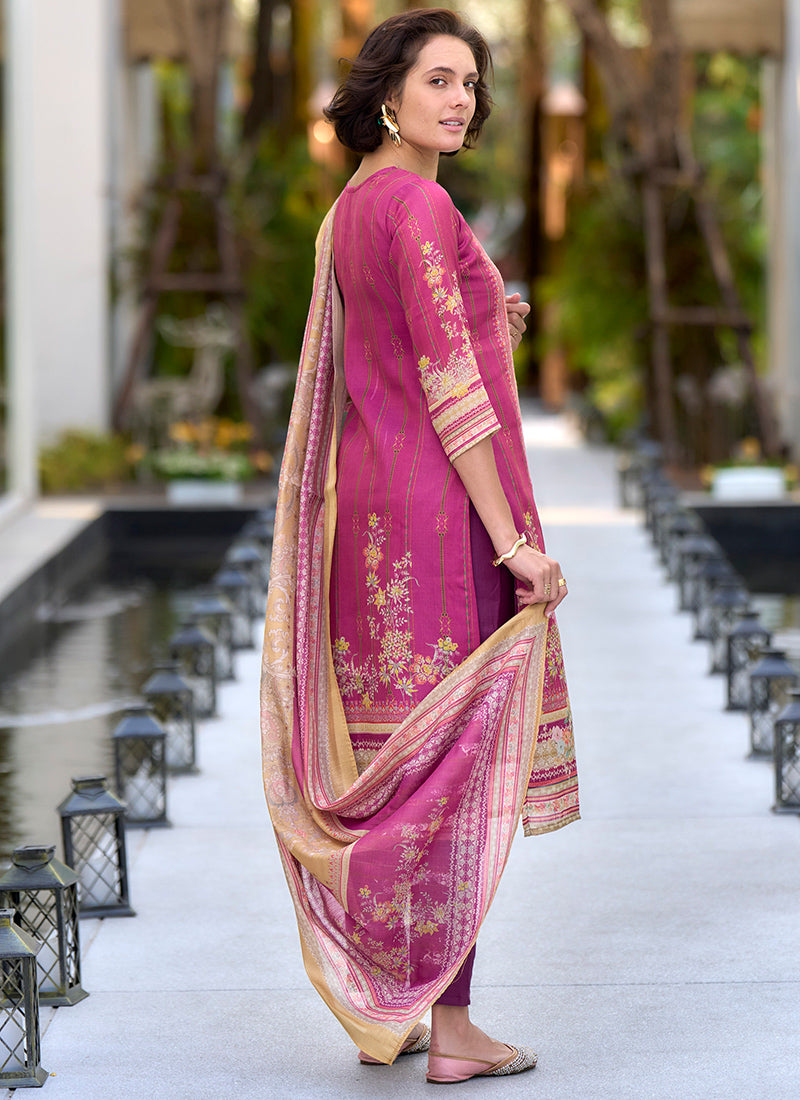 Pink Printed Silk Blend Casual Kurta Set