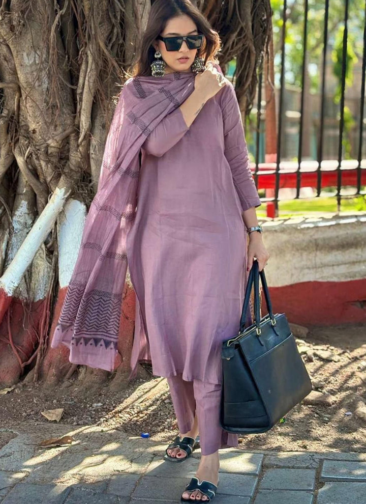 Mauve Rayon Printed Outwear Kurta Set