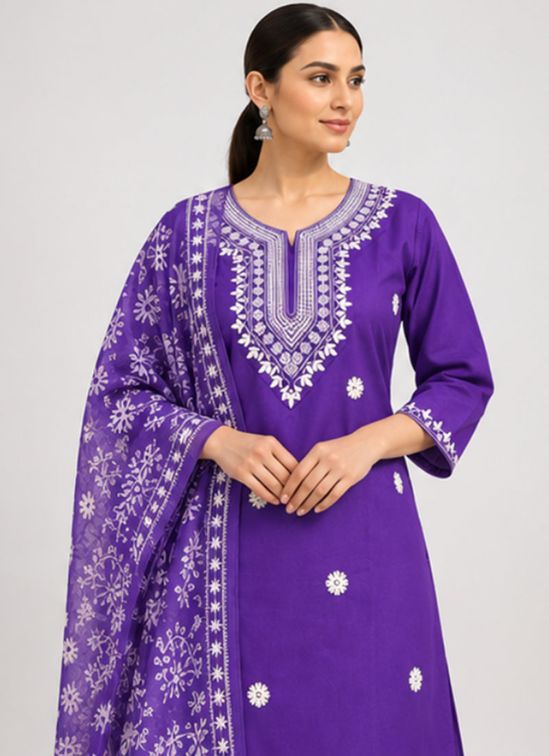 Blue Rayon Slub Embroidered Festive Kurta Set