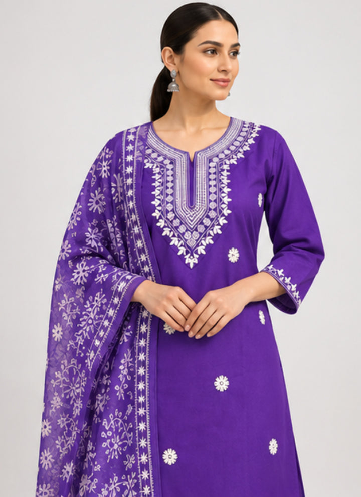 Blue Rayon Slub Embroidered Festive Kurta Set