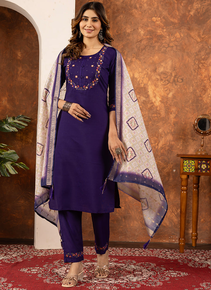 Purple Marina Silk Kurta Set For Festive