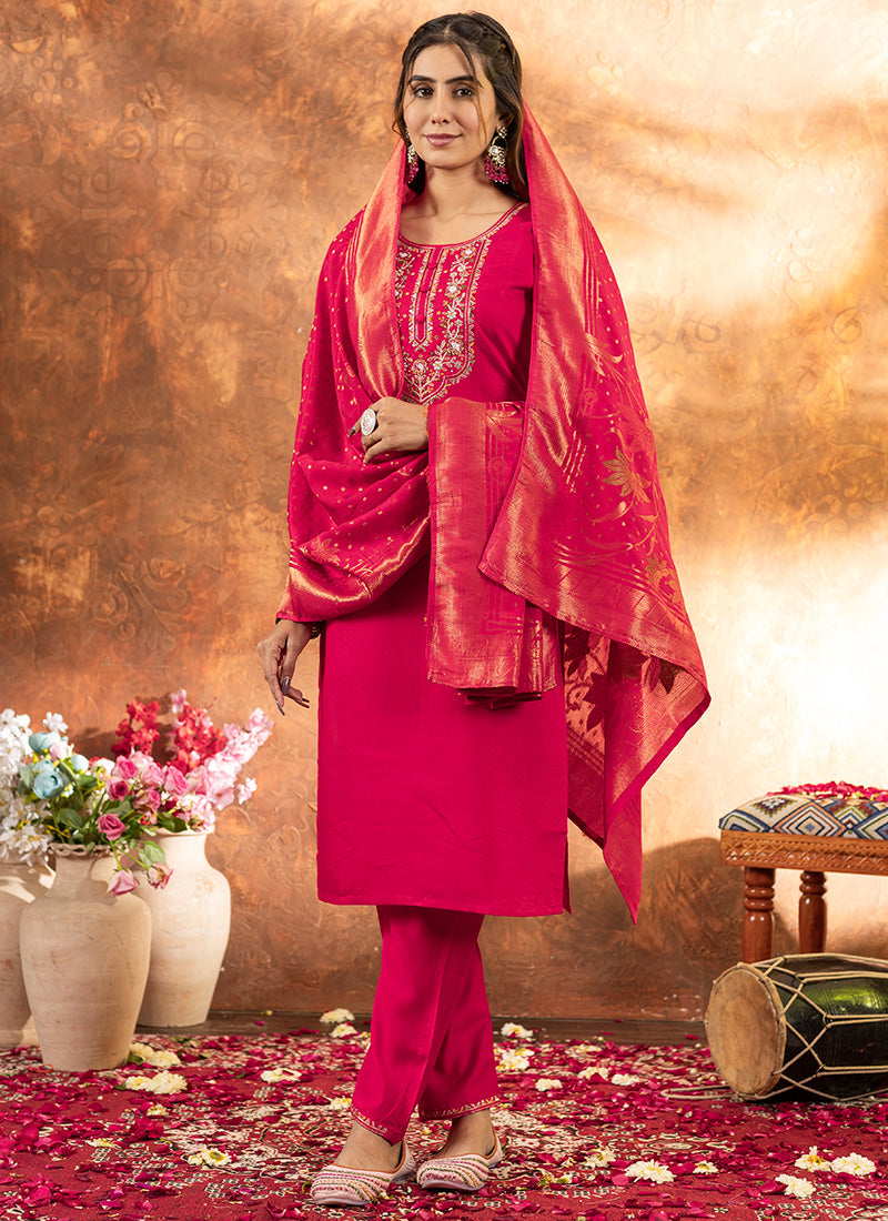 Hot Pink Marina Silk Festive Wear Kurta Set