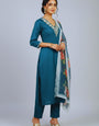 Blue Rayon Embroidered Ceremonial Kurta Set
