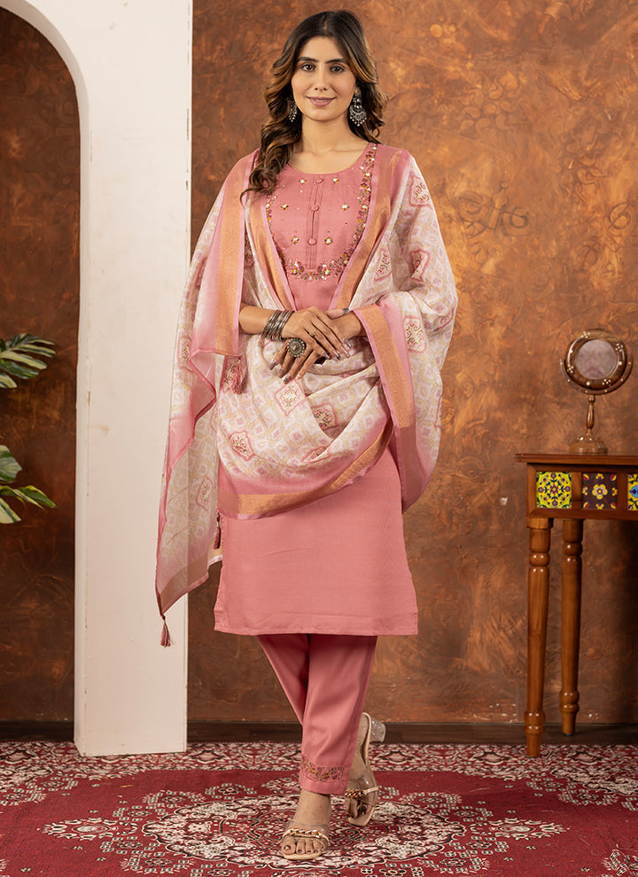 Peach Marina Silk Festive Wear Kurta Set