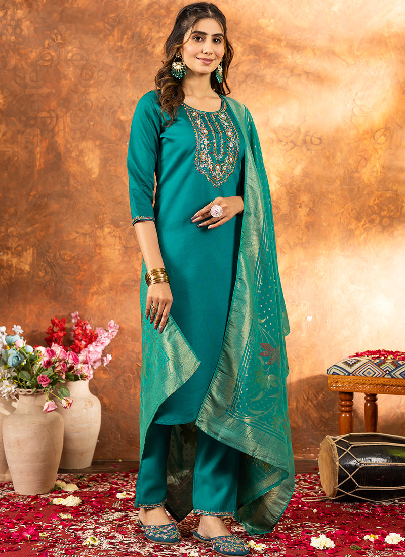 Rama Green Embroidered Festive Wear Kurta Set