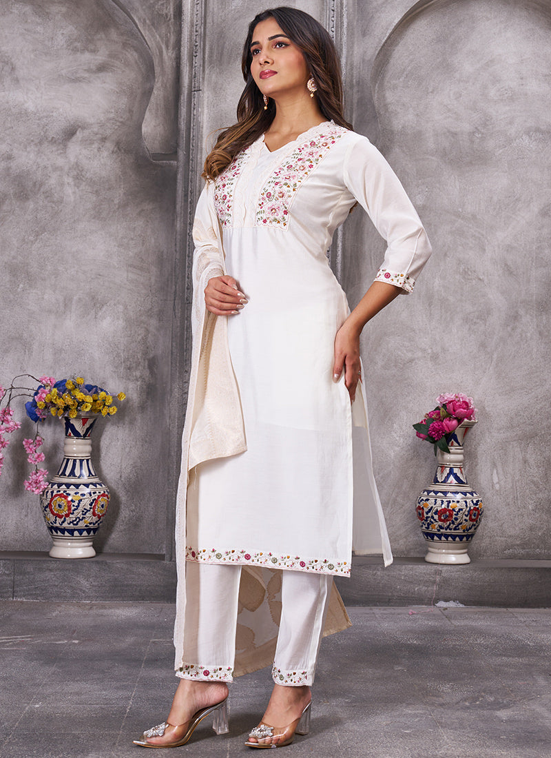 White Roman Silk Pant Style Ceremonial Kurta Set