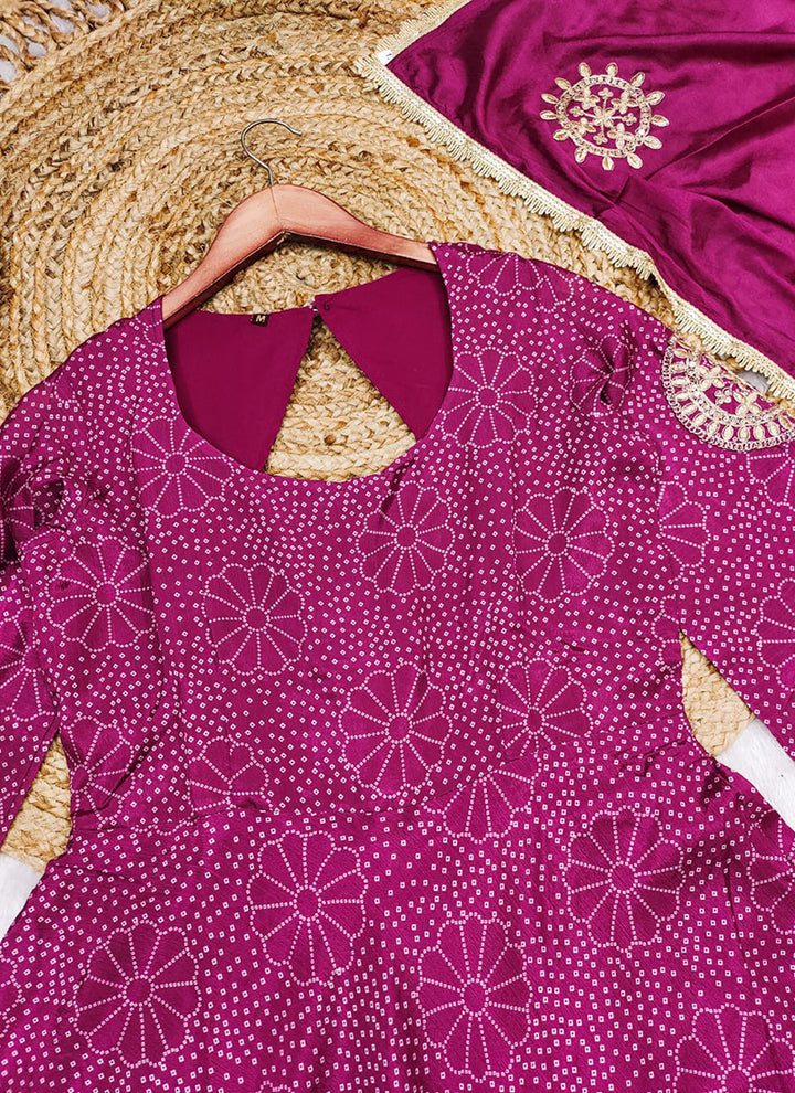 Purple Chinon Digital Printed Anarkali Style Kurta Set