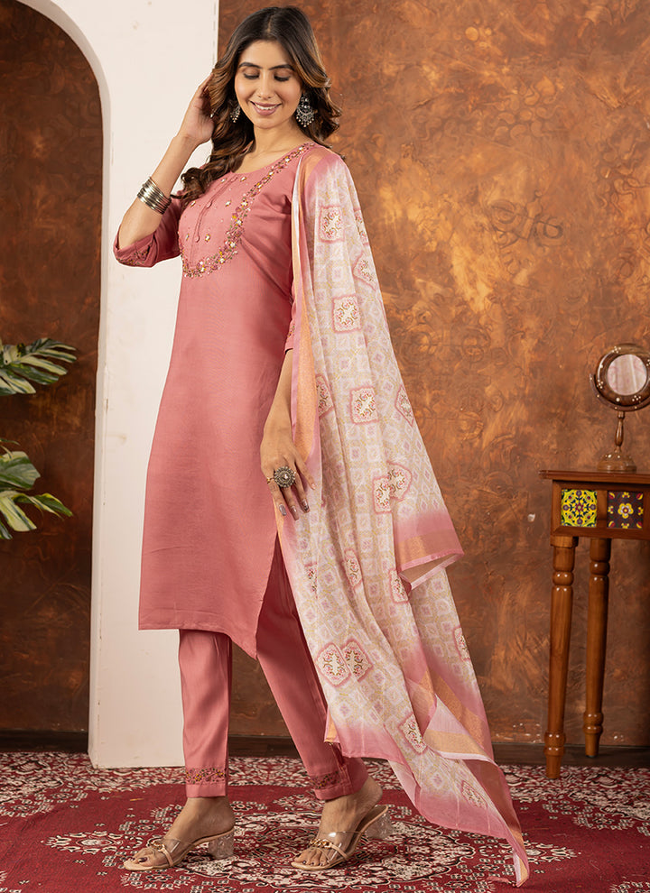 Peach Marina Silk Festive Wear Kurta Set