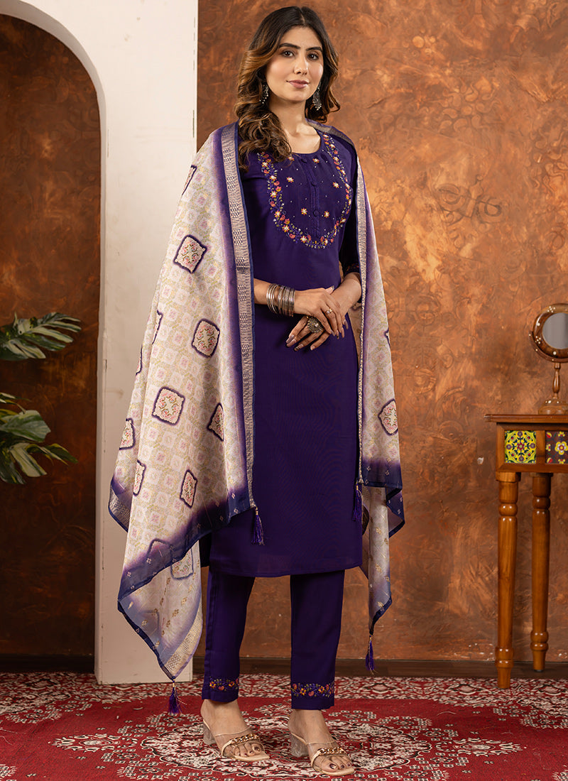 Purple Marina Silk Kurta Set For Festive