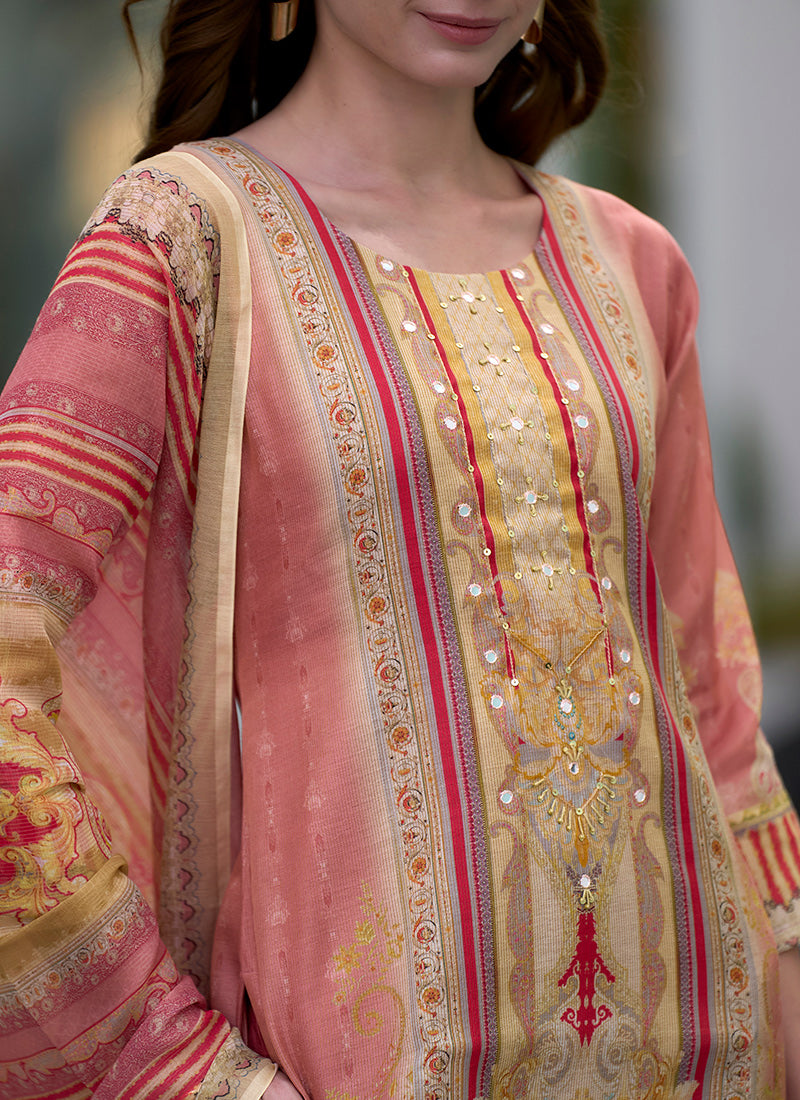 Beige Silk Blend Printed Daily Wear Kurta Set