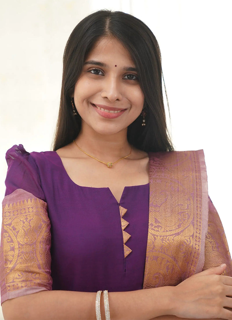 Purple Kanchi Cotton Woven Kurta And Dupatta For Casual Wear