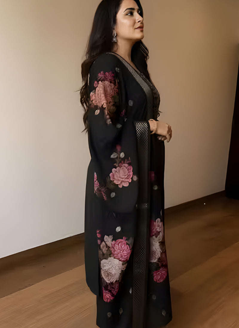 Black Cotton Embroidered Ceremonial Kurta Set