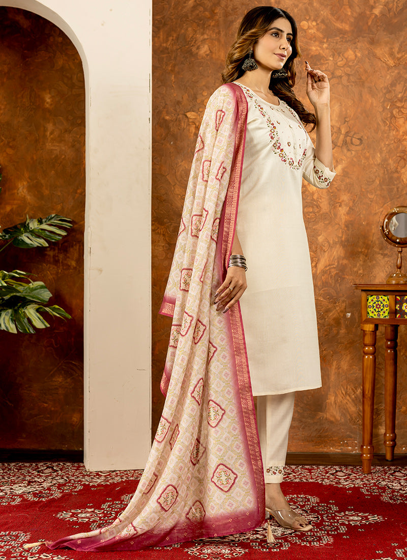 Off White Embroidered Marina Silk Ceremonial Kurta Set