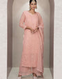 Peach Georgette Chikankari Palazzo Style Kurta Set