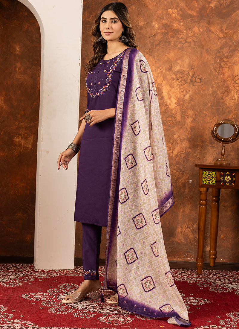 Wine Embroidered Silk Kurta Set For Ceremonial
