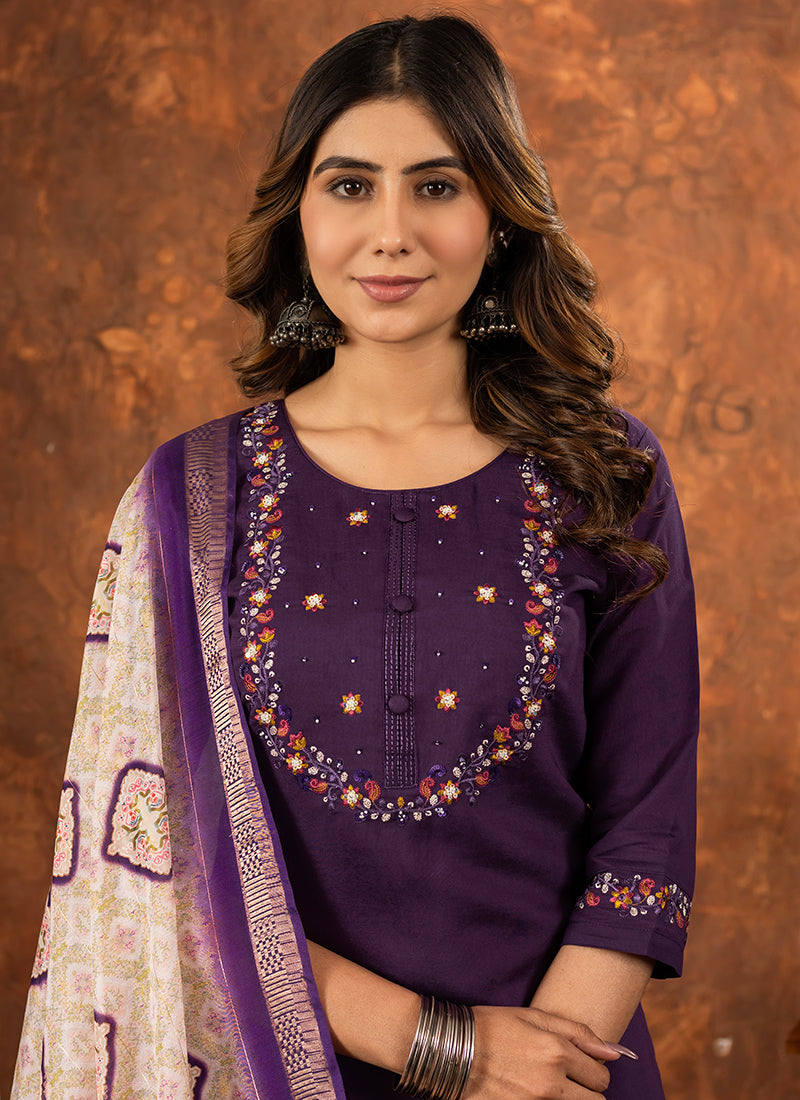 Wine Embroidered Silk Kurta Set For Ceremonial