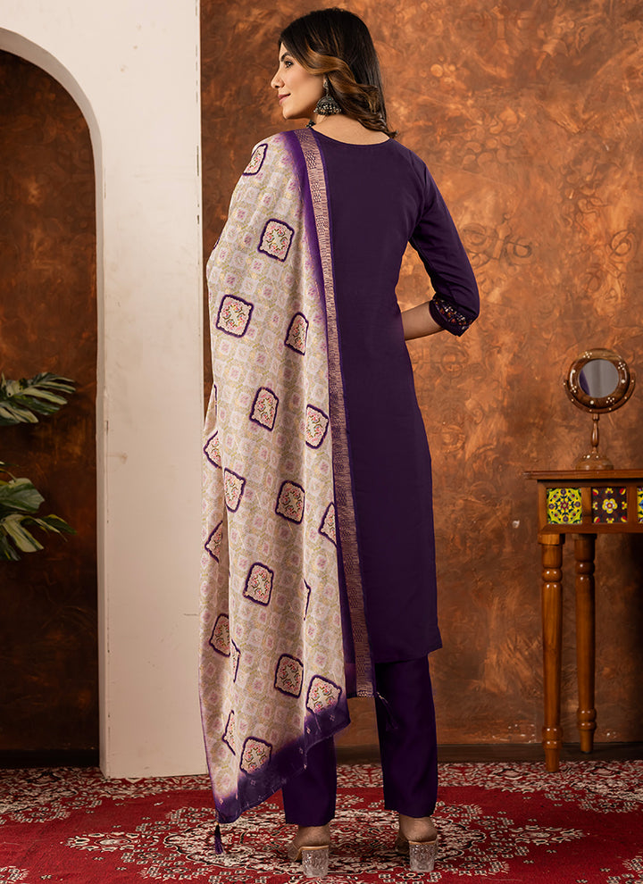 Wine Embroidered Silk Kurta Set For Ceremonial