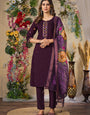 Wine Roman Silk Mirror Enhanced Kurta Set For Festive