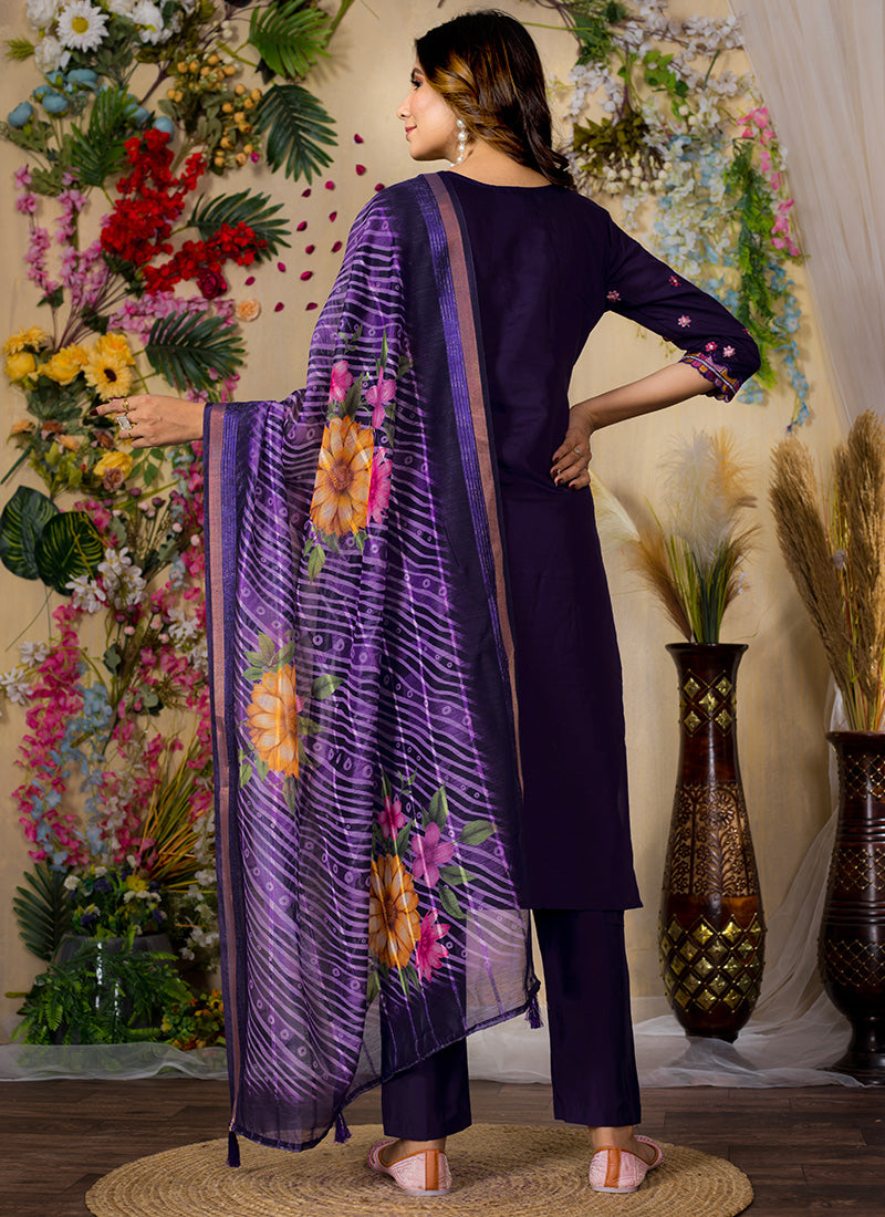 Purple Mirror Enhanced Roman Silk Salwar Set