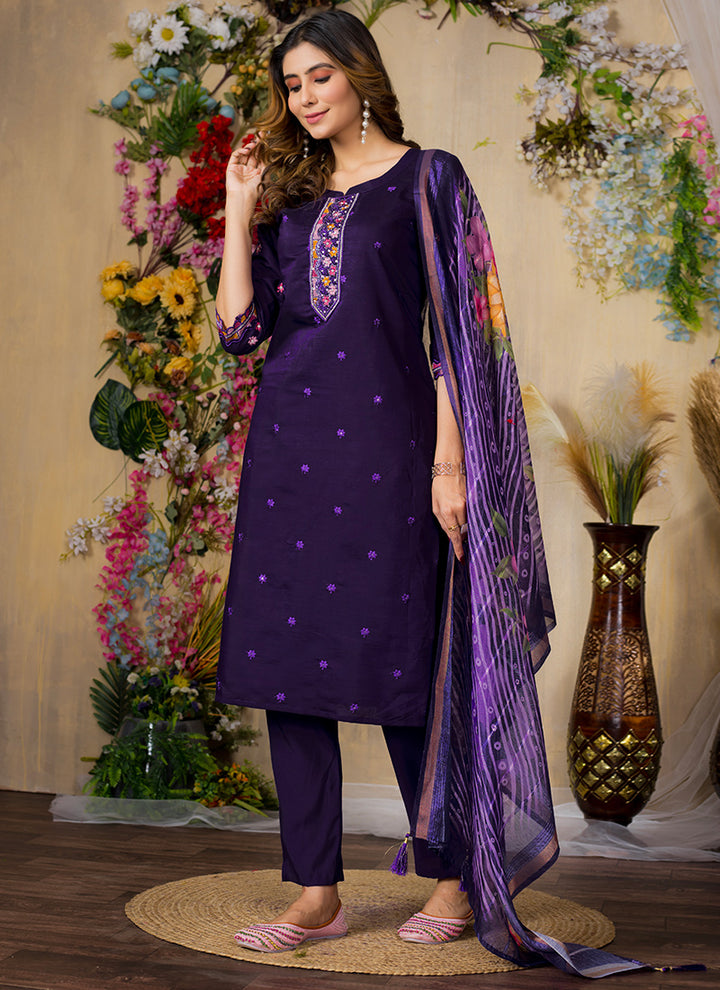 Purple Mirror Enhanced Roman Silk Salwar Set