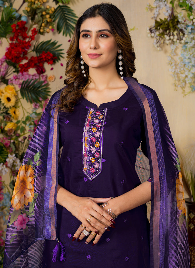 Purple Mirror Enhanced Roman Silk Salwar Set