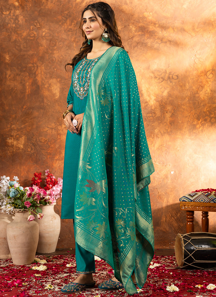 Rama Green Embroidered Festive Wear Kurta Set
