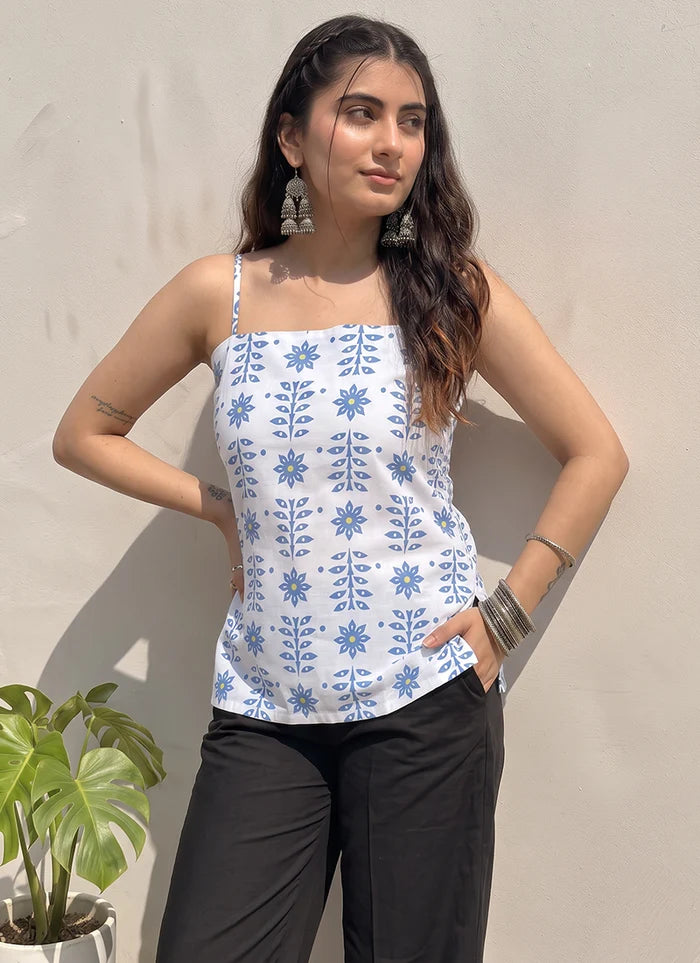 White Floral Printed Cotton Outwear Kurti