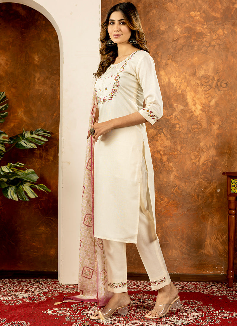 Off White Embroidered Marina Silk Ceremonial Kurta Set