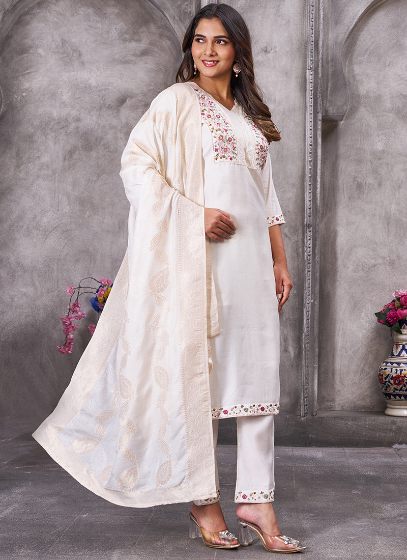 White Roman Silk Pant Style Ceremonial Kurta Set