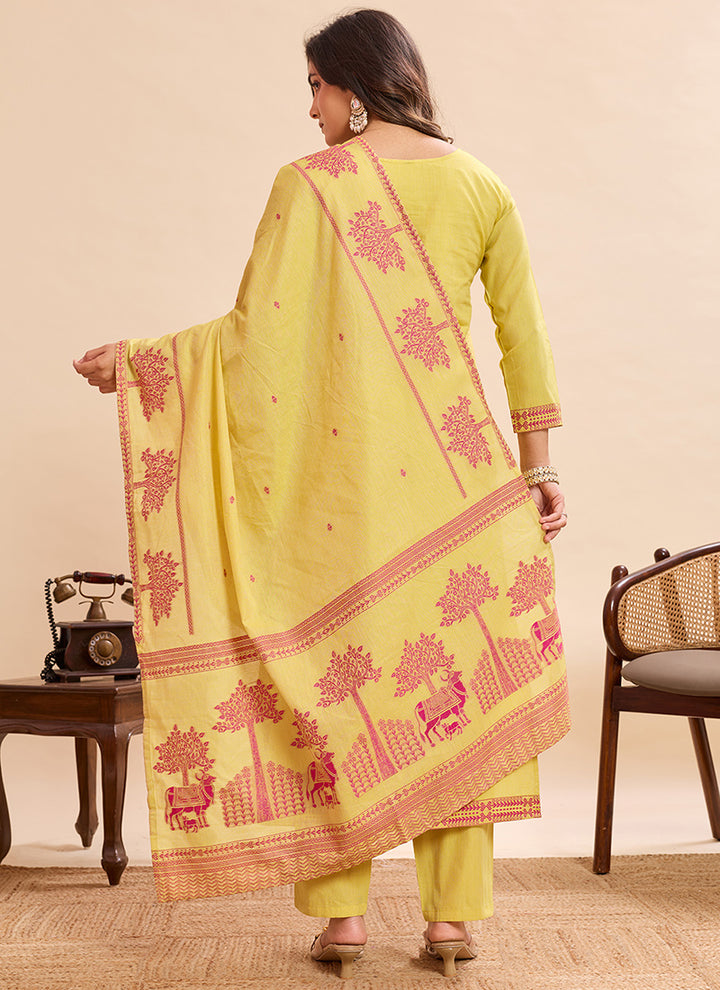 Yellow Pure Cotton Jacquard Haldi Kurta Set