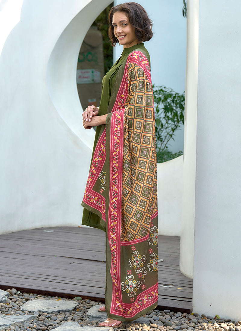 Lively Green Straight Kurta Set With Printed Dupatta