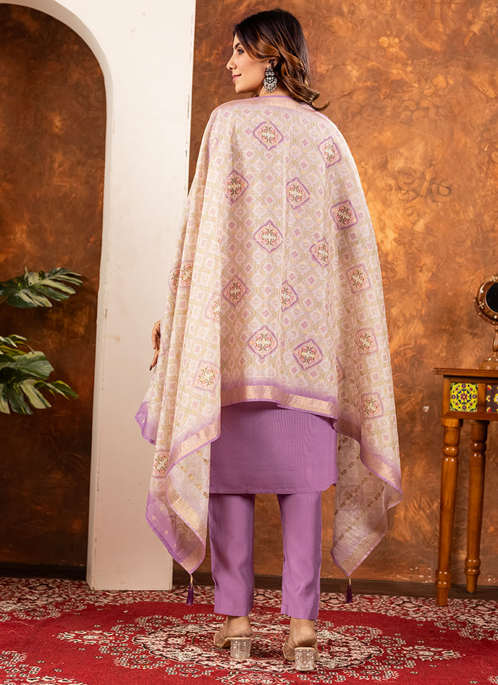 Lavender Marina Silk Embroidered Kurta Set