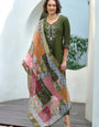 Embroidered Green Kurta With Trouser And Dupatta