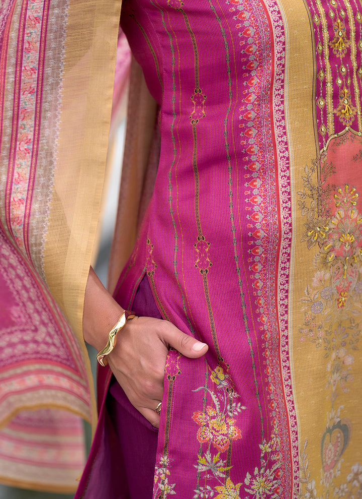 Pink Printed Silk Blend Casual Kurta Set