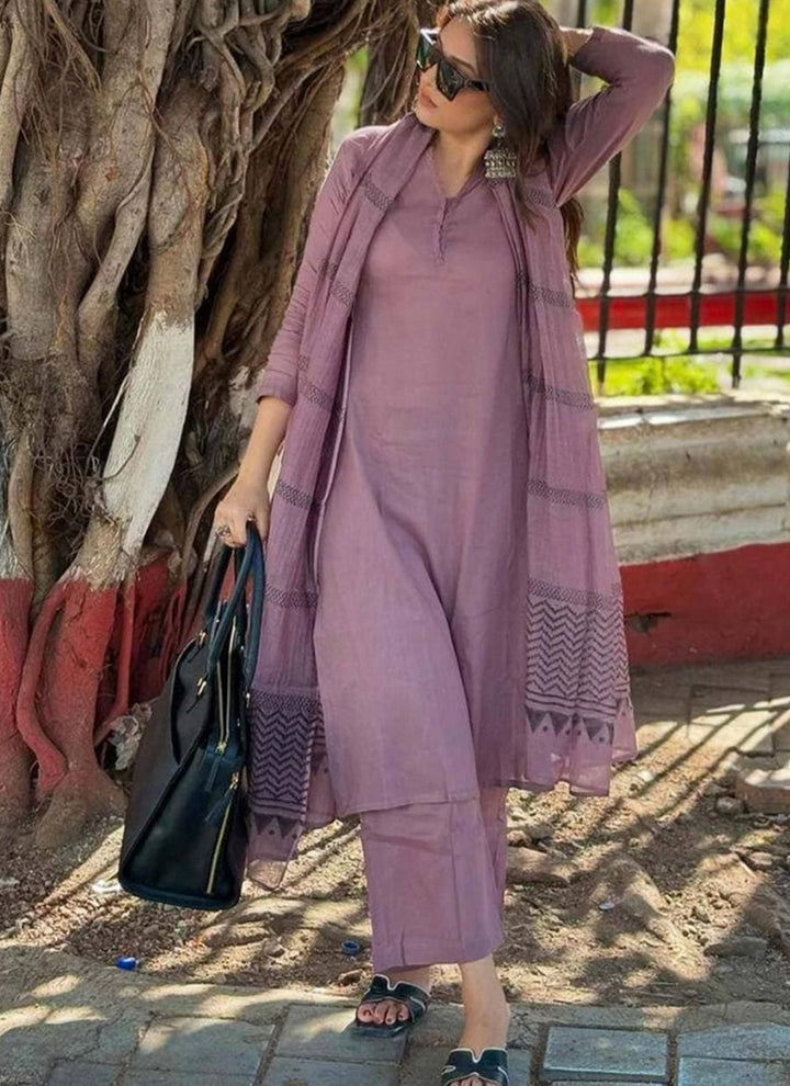 Mauve Rayon Printed Outwear Kurta Set