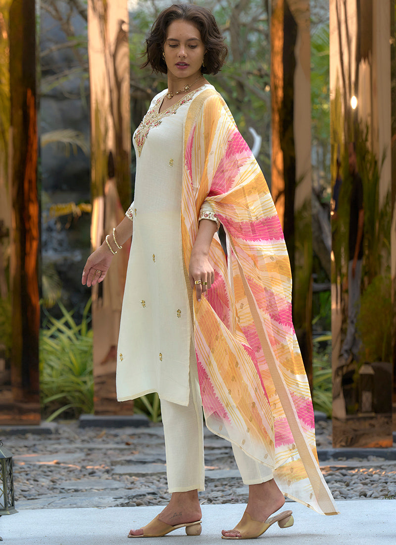 White Vatican Kurta With Trouser And Dupatta