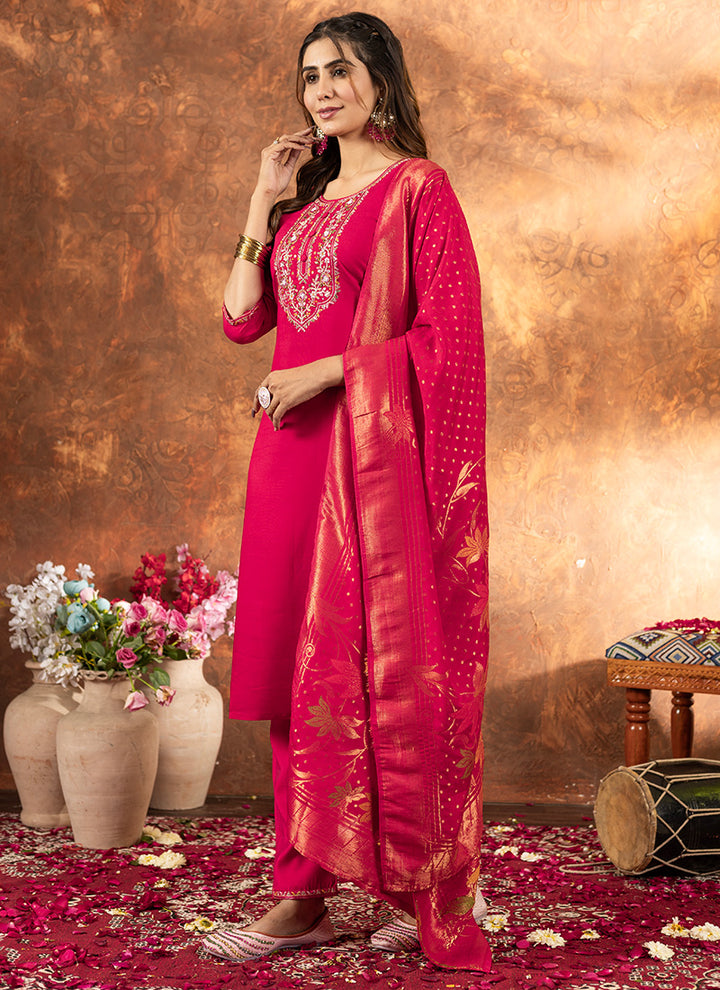 Hot Pink Marina Silk Festive Wear Kurta Set