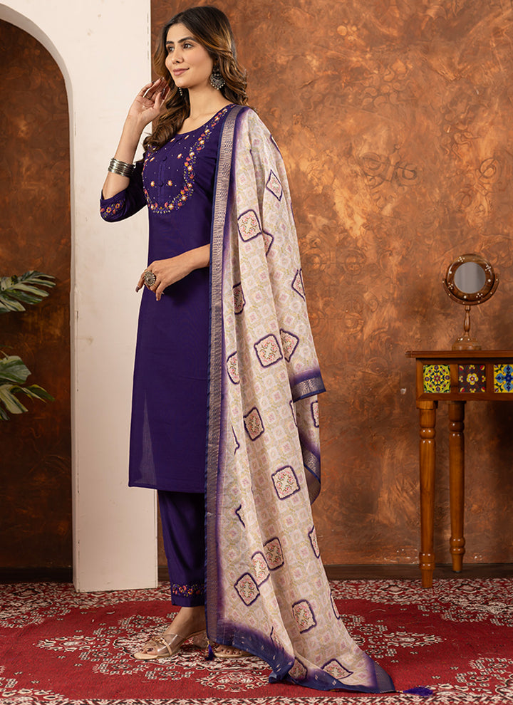 Purple Marina Silk Kurta Set For Festive