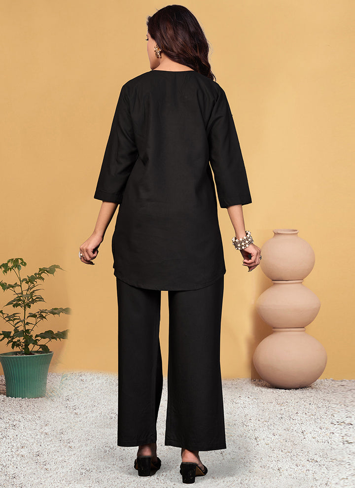 Viscose Rayon Black V Neck Cord Set For Outwear