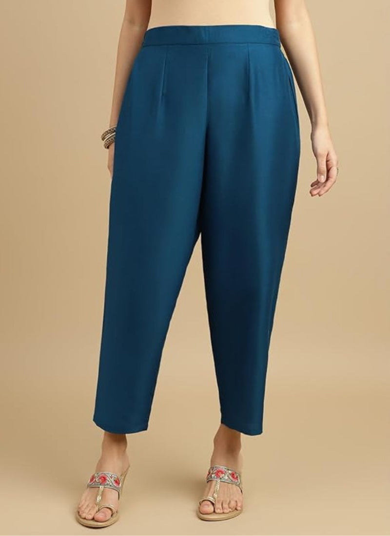 Teal Blue Rayon Embroidered Straight Kurta Set