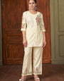 Cream Rayon Embroidered Cord Set For Special Occasions